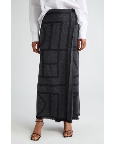 Totême Monogram Wool Maxi Skirt - Gray