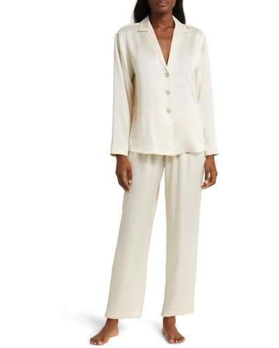 Lunya Long Sleeve Washable Silk Pajamas - Natural