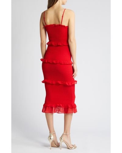 Bebe Smocked Georgette Cocktail Dress - Red