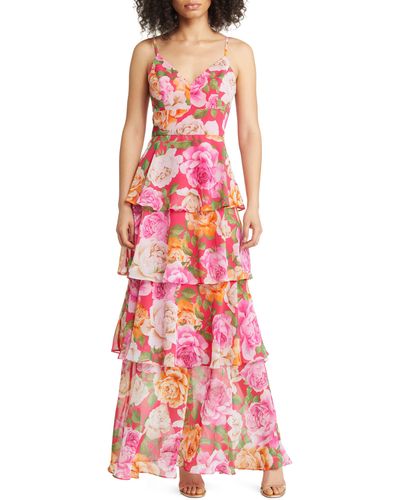 Eliza J Floral Tiered Gown