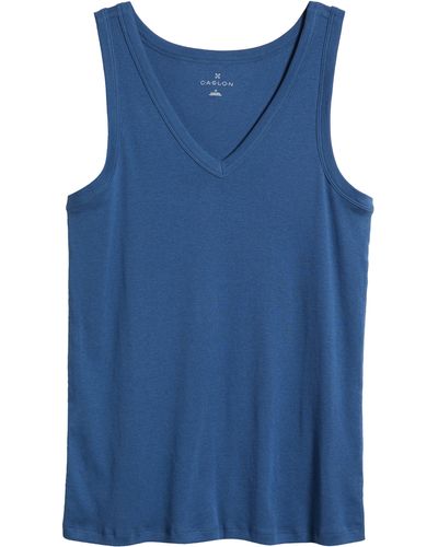 Caslon Caslon(r) V-neck Cotton Blend Tank - Blue