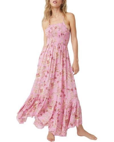 Free People Heat Wave Floral Print High/low Dress - Pink