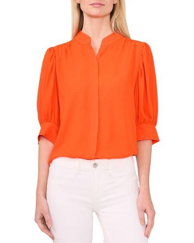 Cece Puff Sleeve Button-up Shirt - Orange