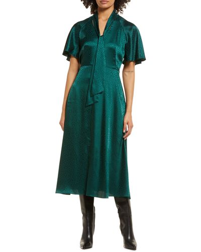 Julia Jordan Tie Neck Satin Midi Dress - Green
