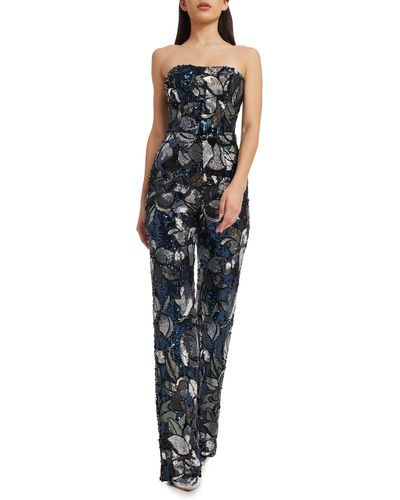 Dress the Population Andy Sequin Strapless Jumpsuit - Blue