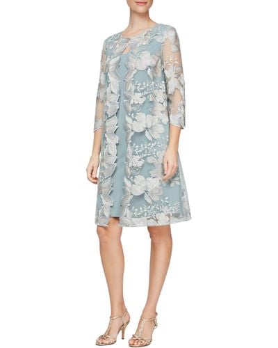 Alex Evenings 84122202 Floral Embellished Matte Jersey Dress - Blue