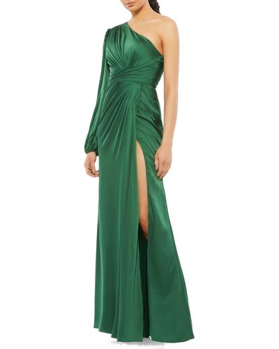 Mac Duggal One-shoulder Ruched Satin Gown - Green
