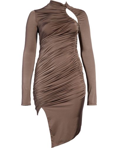 Mugler Cutout Asymmetric Long Sleeve Body-con Jersey Dress - Brown