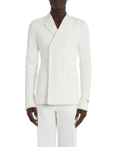 Dolce & Gabbana Crinkle Texture Double Breasted Stretch Cotton Blend Sport Coat - White