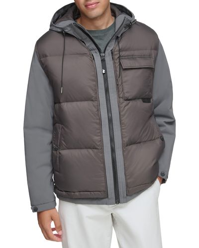 Andrew Marc Paxos Water Resistant Quilted Down Jacket - Gray