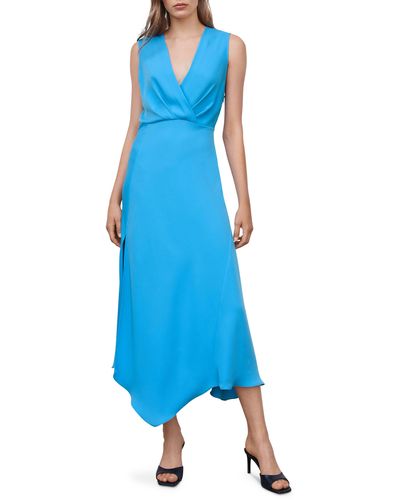 Mango Surplice Neck Sleeveless Midi Dress - Blue