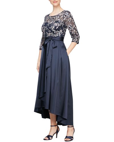 Alex Evenings Embroidered Beaded High-low Gown - Blue