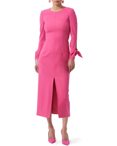 Carolina Herrera Long Sleeve Stretch Wool Midi Sheath Dress - Pink