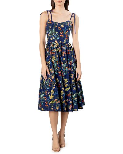 Dress the Population Dream Floral Embroidered Cotton Sundress - Blue