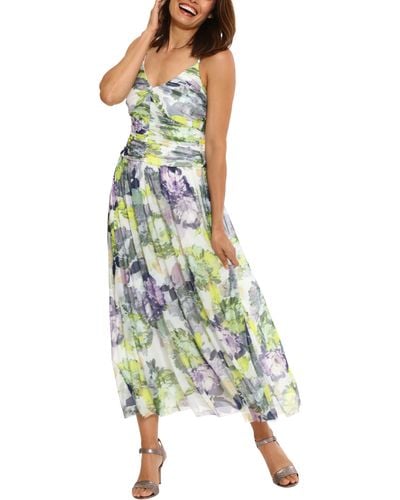 Maggy London Floral Print Ruched Sleeveless Sundress - Green