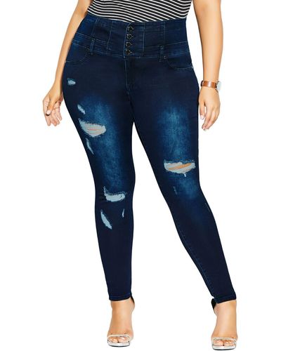 City Chic Asha Ripped Skinny Jeans - Blue