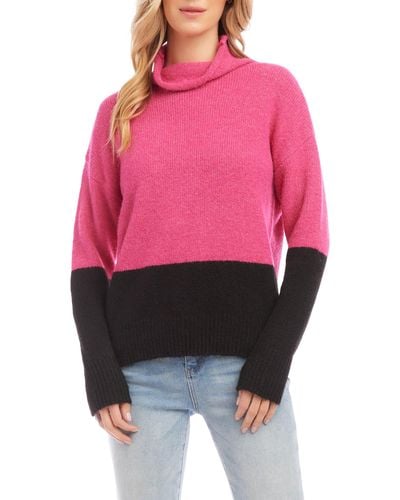 Karen Kane Colorblock Turtleneck Sweater - Red