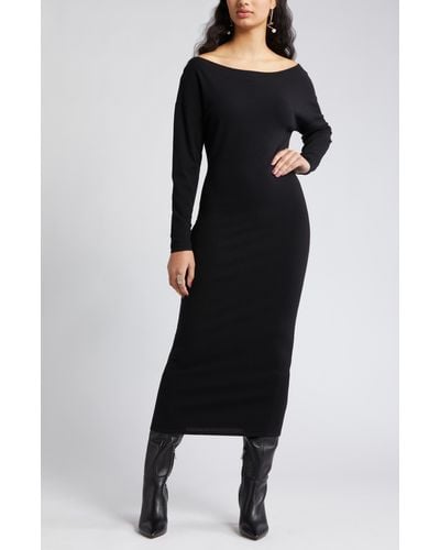 Open Edit Off The Shoulder Long Sleeve Maxi Dress - Black