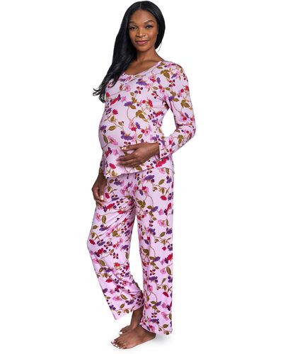 Everly Grey Laina Jersey Long Sleeve Maternity/nursing Pajamas - Red