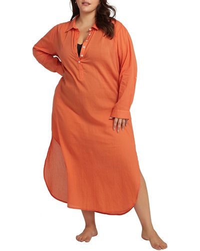 Artesands Monteverdi Long Sleeve Cotton Cover-up Dress - Orange