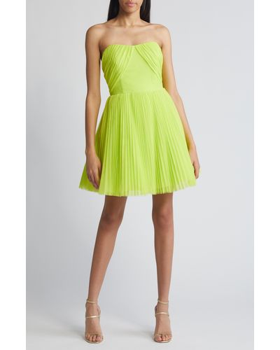 Hutch Pleated Strapless Tulle Minidress - Yellow