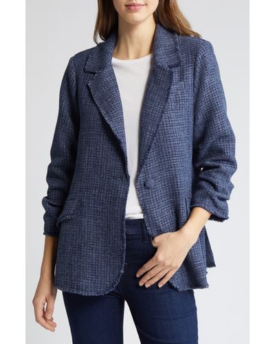 Wit & Wisdom Ruched Sleeve Tweed Blazer - Blue