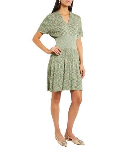 Misook Pleated Fit & Flare Sweater Dress - Green