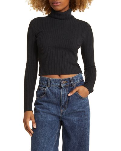 BP. Rib Crop Turtleneck Sweater - Black