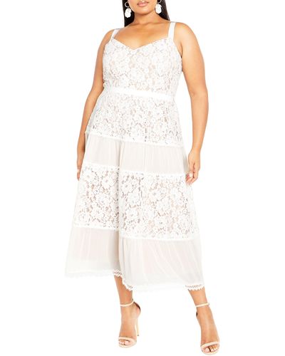 City Chic Rosalyn Sleeveless Lace Maxi Dress - White