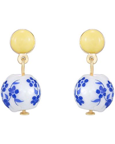 Ettika Chinoiserie Imitation Pearl Drop Earrings - Blue