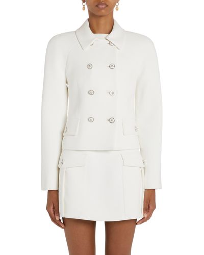 Versace Double Breasted Stretch Crepe Crop Jacket - White