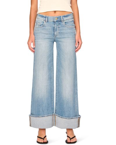 DL1961 Hepburn Low Rise Wide Leg Cuffed Jeans - Blue