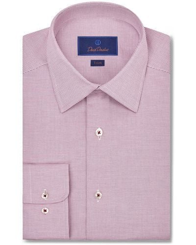 David Donahue Trim Fit Microdobby Dress Shirt - Pink