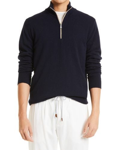 Eleventy Cashmere Quarter Zip Sweater - Blue