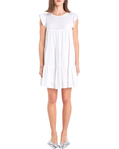 English Factory Tiered Ruffle Cotton Blend Dress - White