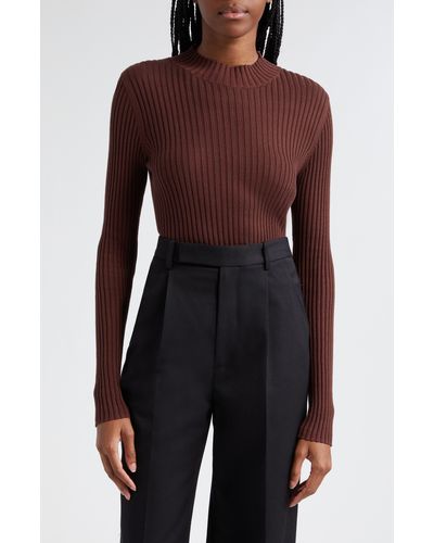 ATM Mock Neck Silk & Cotton Sweater - Brown