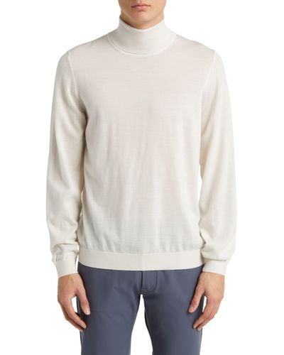 BOSS Musso Virgin Wool Turtleneck Sweater - White