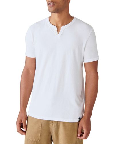 Lucky Brand Venice Button Neck Cotton Blend T-shirt - White