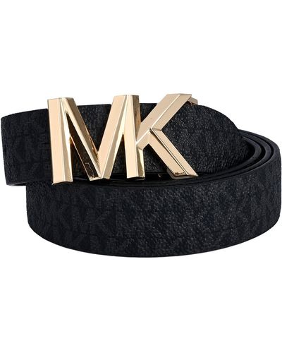 MICHAEL Michael Kors Monogram Reversible Leather Belt - Black