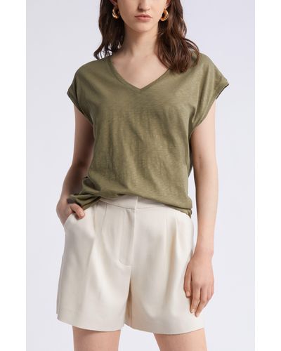Nordstrom Sleeveless V-neck Cotton T-shirt - Green