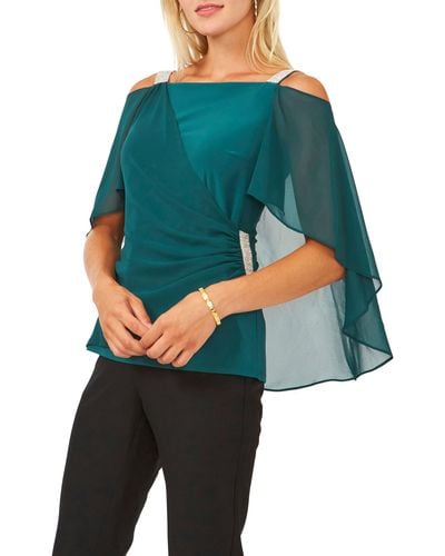 Chaus Drape Overlay Off The Shoulder Top - Blue