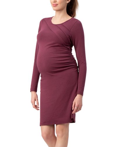 Stowaway Collection Sunburst Long Sleeve Body-con Maternity Dress - Purple