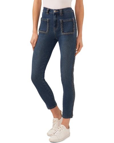Cece Braid Detail High Waist Skinny Jeans - Blue