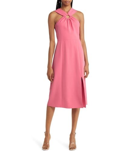 French Connection Ring Detail Crepe A-line Cocktail Dress - Pink