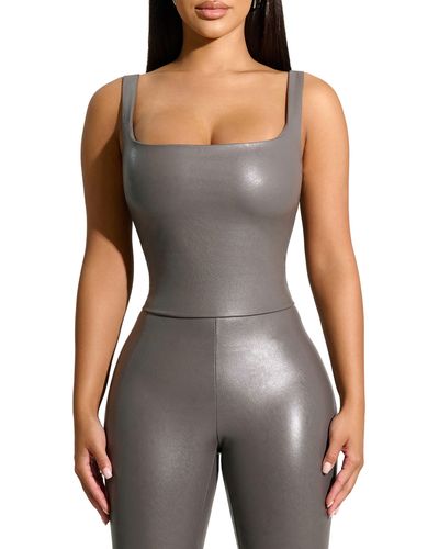 Naked Wardrobe Zip It Faux Leather Crop Top - Gray