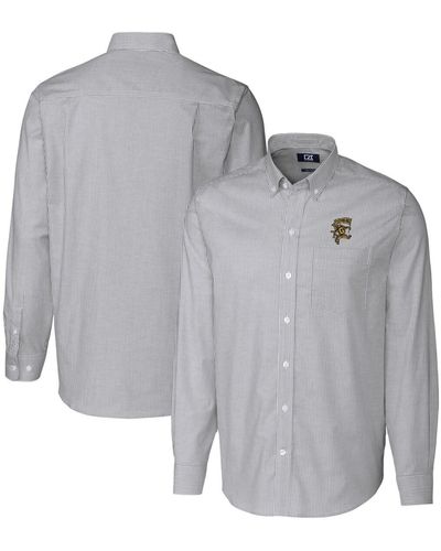 Cutter & Buck Grambling Tigers Vault Big & Tall Oxford Stripe Long Sleeve Button-down Shirt At Nordstrom - Gray