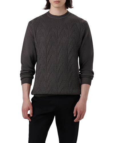 Bugatchi Cable Stitch Merino Wool Sweater - Black