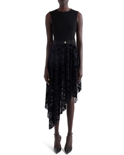 Givenchy Mixed Media Asymmetric Midi Dress - Black