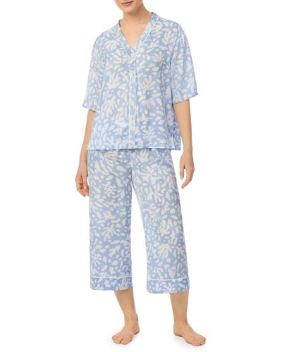 Room Service Pjs Print Crop Pajamas - Blue