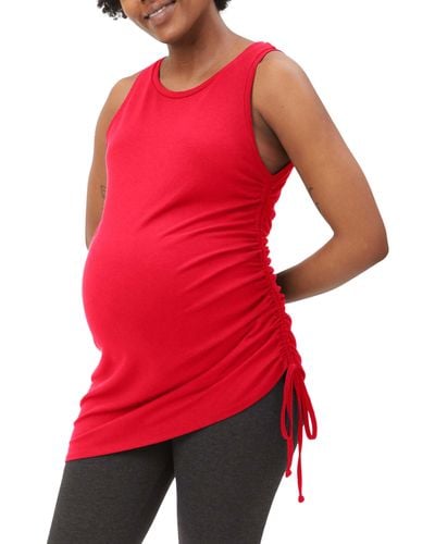 Stowaway Collection Asymmetrical Drawstring Ruched Maternity Tank - Red